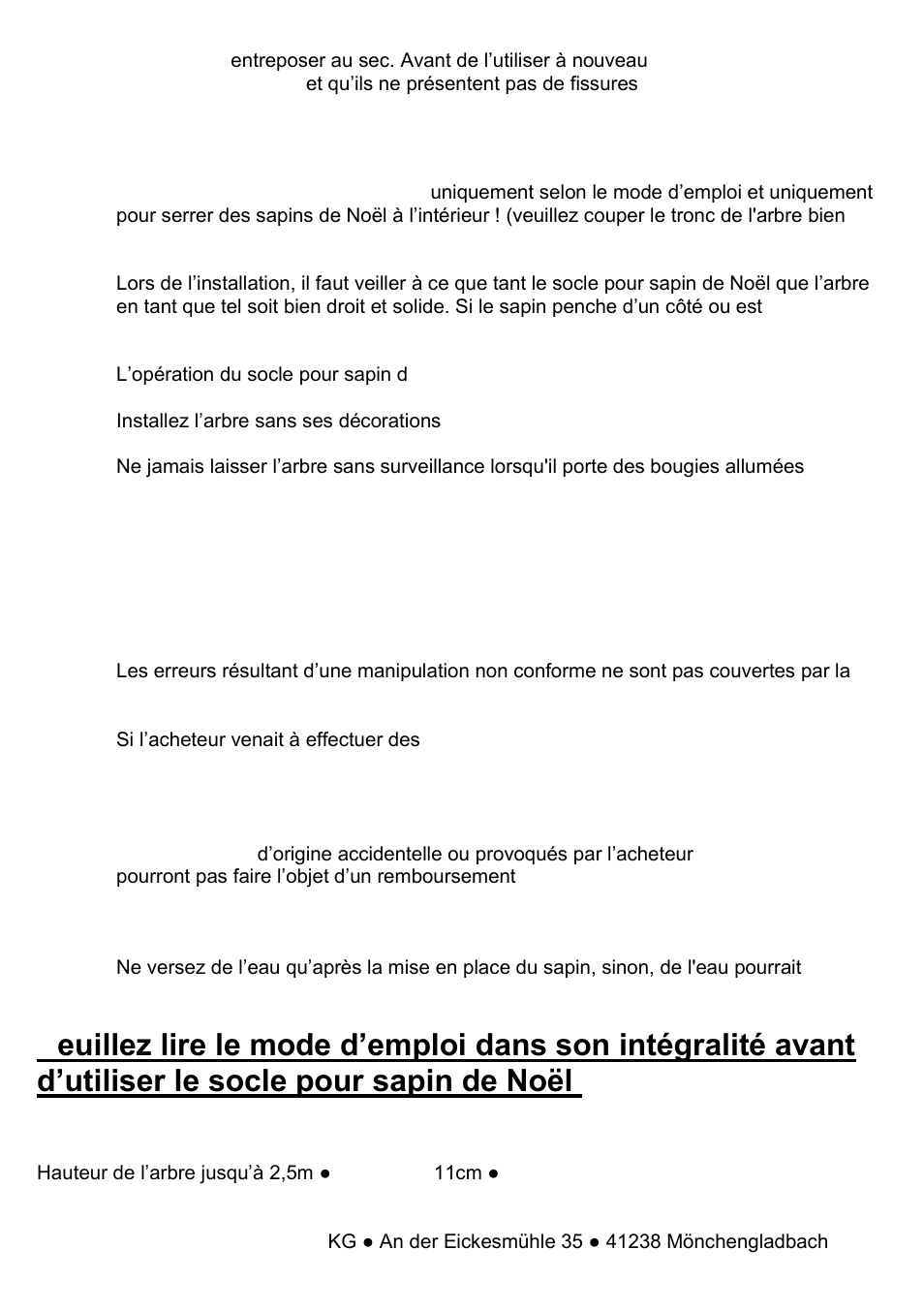 Consignes de sécurité générales, Socle pour sapin de noël à pédale | Melinera 3500 User Manual | Page 7 / 17