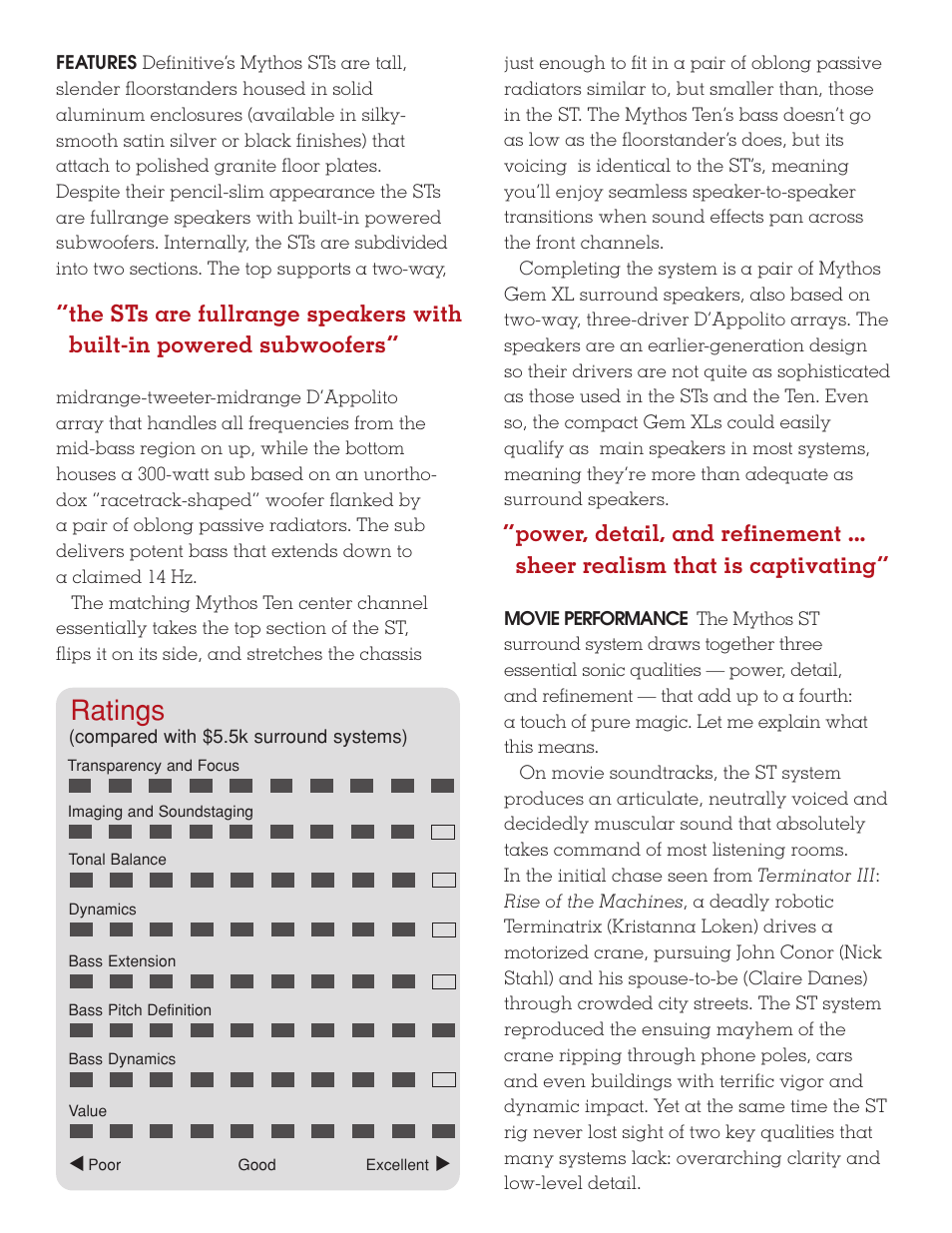 Ratings | Definitive Technology Home Theater Speakers User Manual | Page 2 / 4