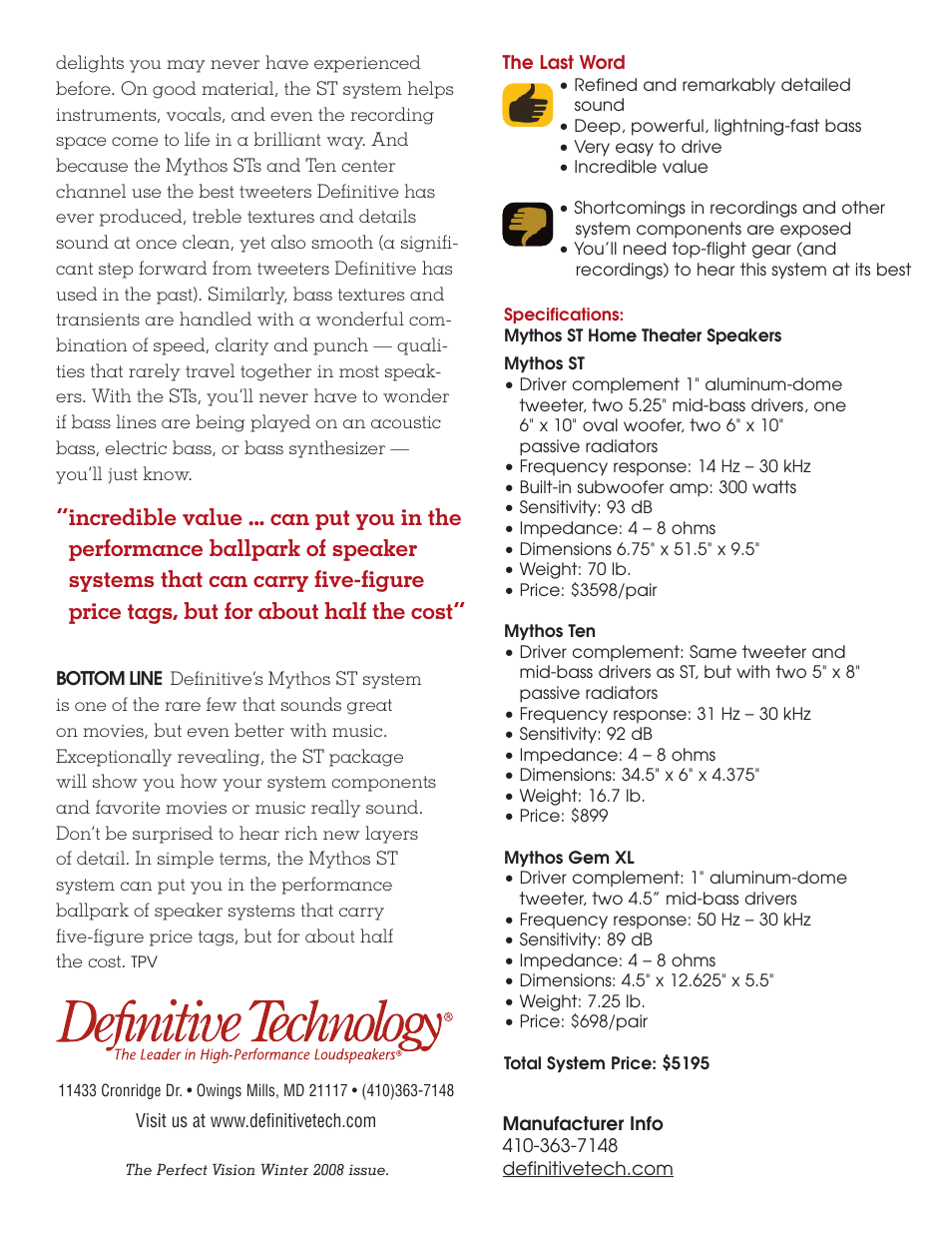 Definitive Technology Home Theater Speakers User Manual | Page 4 / 4