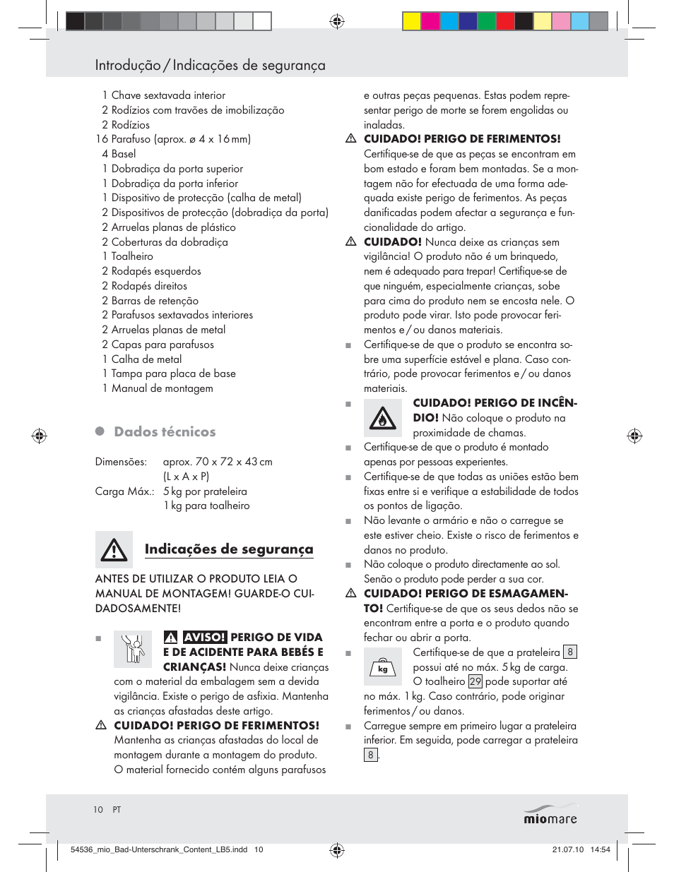 Introdução / indicações de segurança, Dados técnicos, Indicações de segurança | Miomare Z30374 User Manual | Page 8 / 23