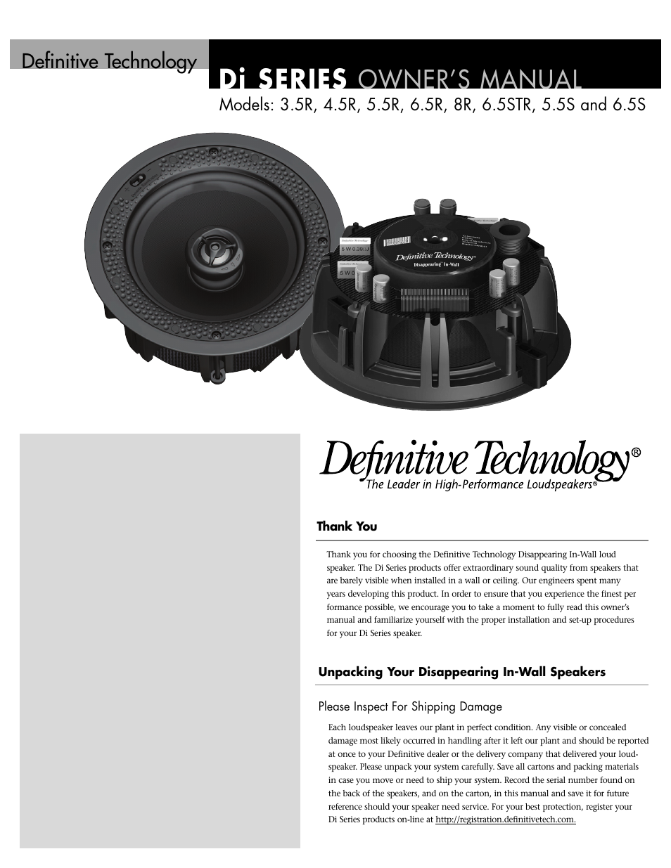 Definitive Technology DI SERIES 3.5R User Manual | 8 pages