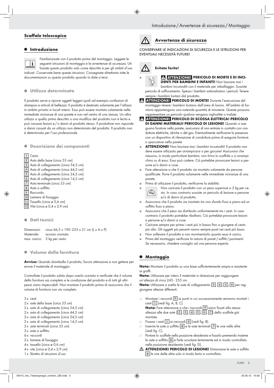 Introduzione / avvertenze di sicurezza / montaggio | Miomare Z29412 User Manual | Page 3 / 12