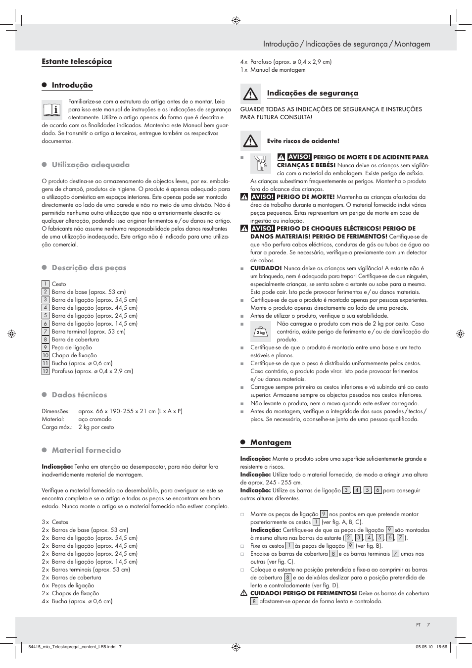 Introdução / indicações de segurança / montagem | Miomare Z29412 User Manual | Page 5 / 12
