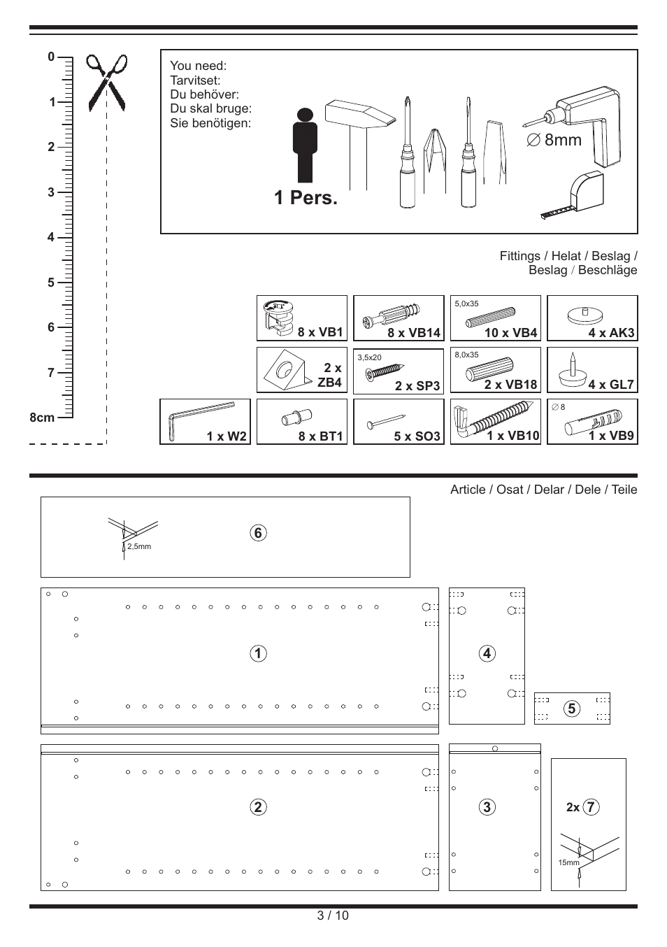 1 pers, E 8mm | Miomare Shelf Unit User Manual | Page 3 / 10