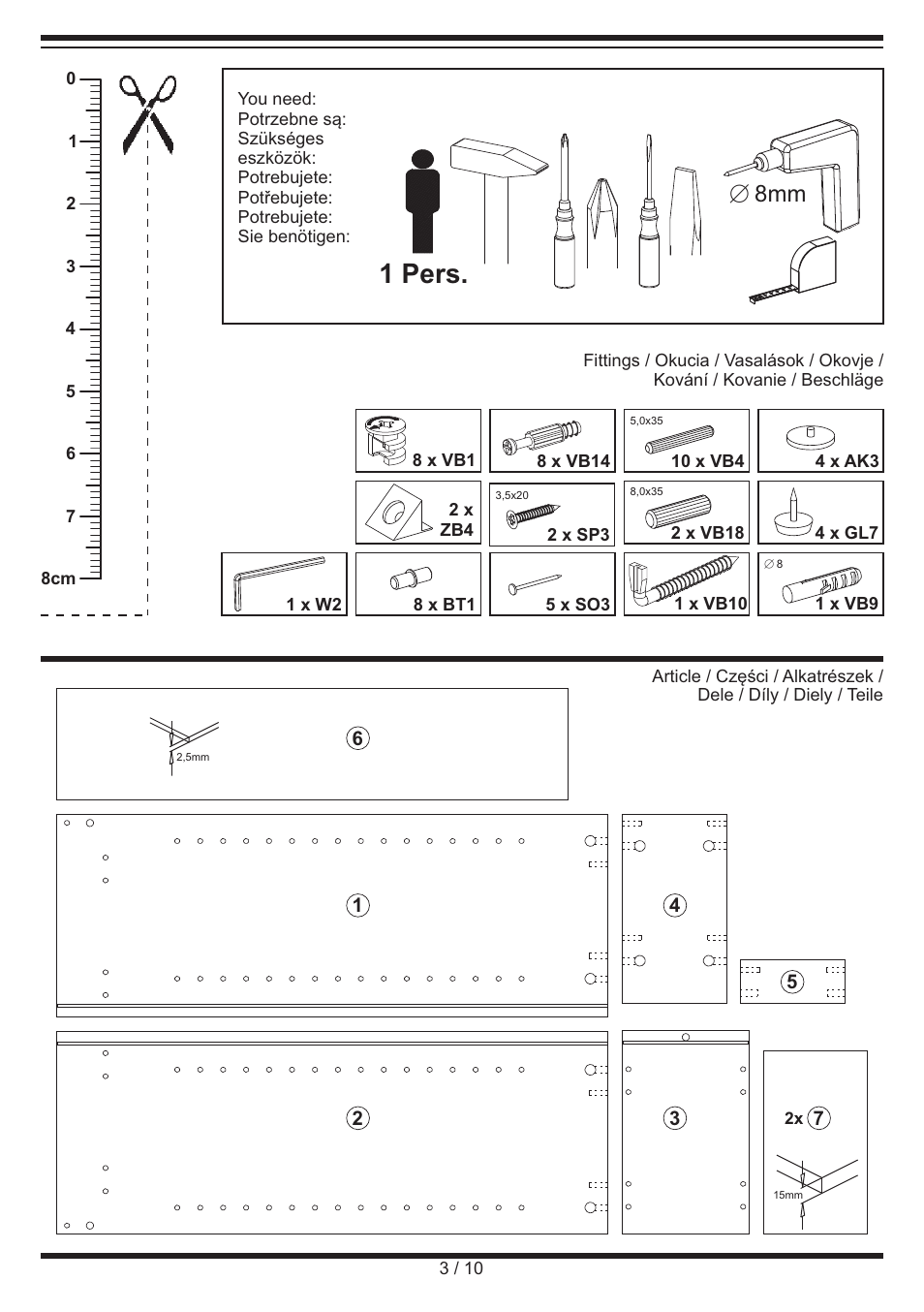 1 pers, E 8mm | Miomare Shelf Unit User Manual | Page 3 / 10