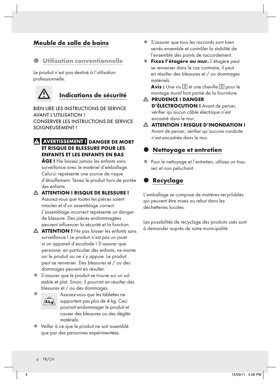 Indications de sécurité, Nettoyage et entretien, Recyclage | Miomare Z31067 User Manual | Page 4 / 8