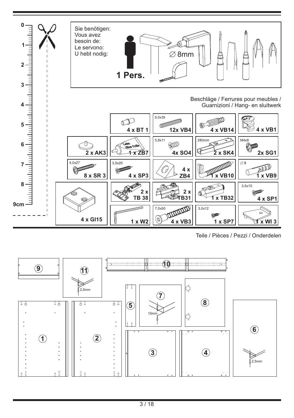 1 pers, E 8mm | Miomare Bathroom Cabinet User Manual | Page 3 / 18