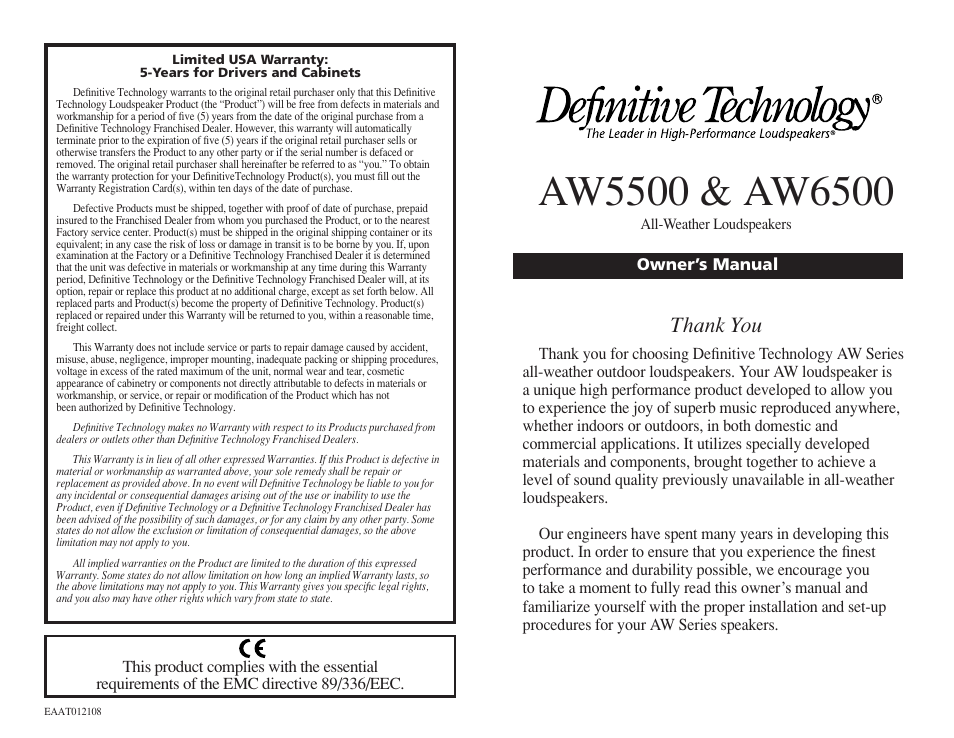 Definitive Technology OUTDOOR SPEAKERS AW5500 User Manual | 12 pages