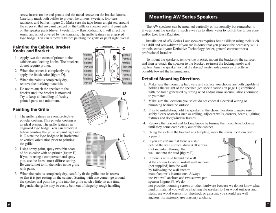 Mounting aw series speakers | Definitive Technology OUTDOOR SPEAKERS AW5500 User Manual | Page 6 / 12
