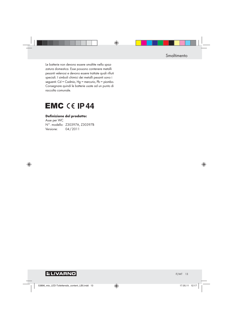 Smaltimento | Miomare Z30397 User Manual | Page 11 / 31