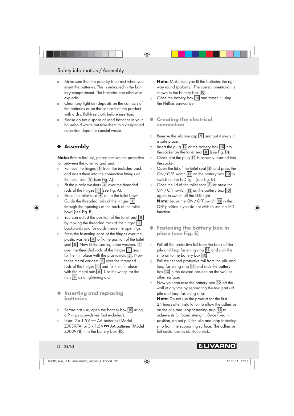 Safety information / assembly | Miomare Z30397 User Manual | Page 20 / 31