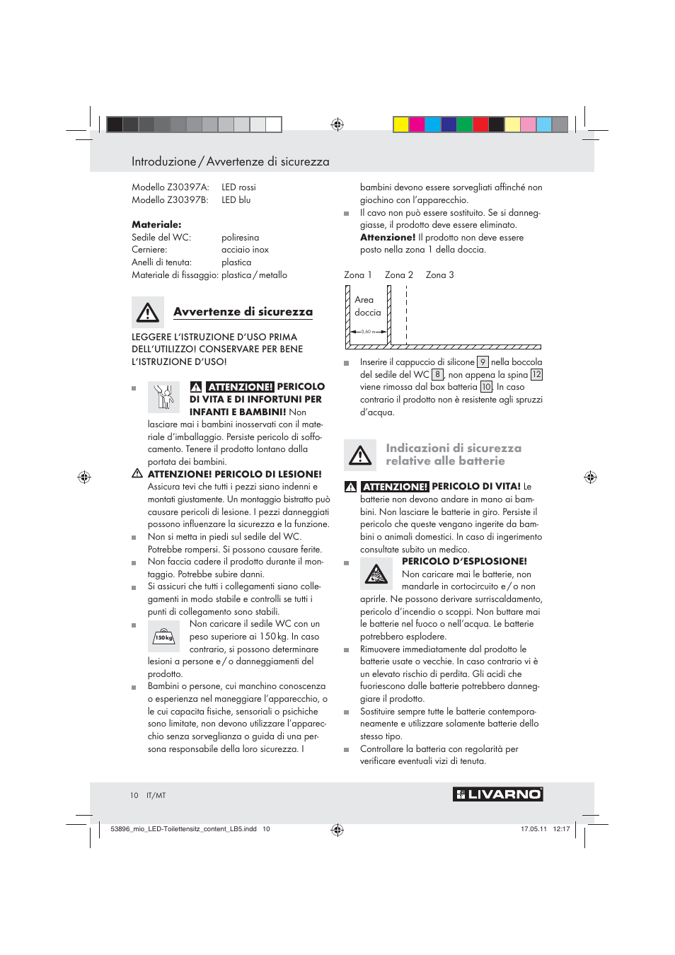 Introduzione / avvertenze di sicurezza | Miomare Z30397 User Manual | Page 8 / 31