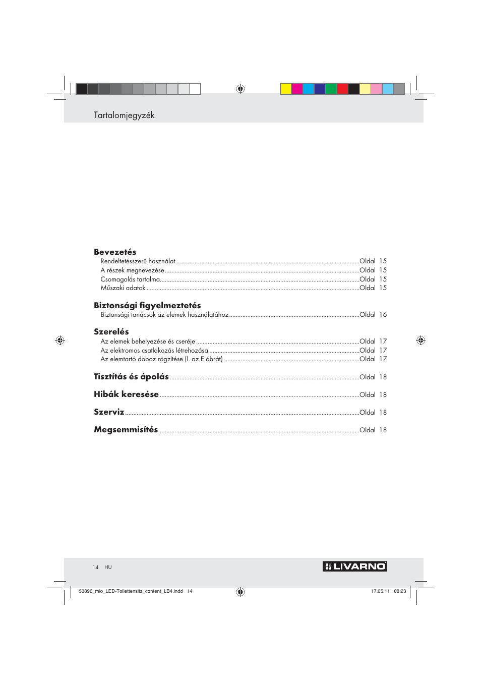 Tartalomjegyzék | Miomare Z30397 User Manual | Page 12 / 42