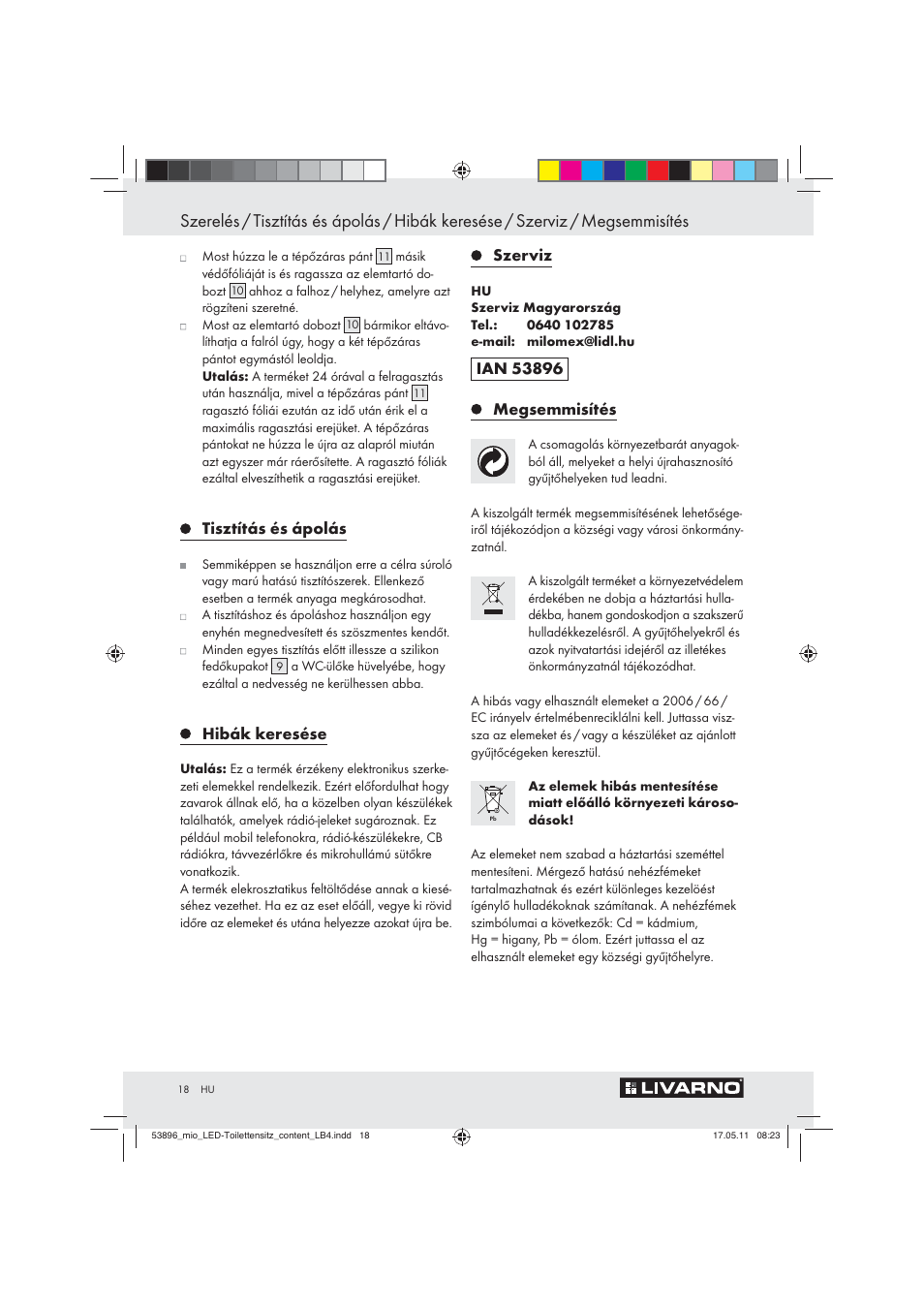 Tisztítás és ápolás, Hibák keresése, Szerviz | Megsemmisítés | Miomare Z30397 User Manual | Page 16 / 42