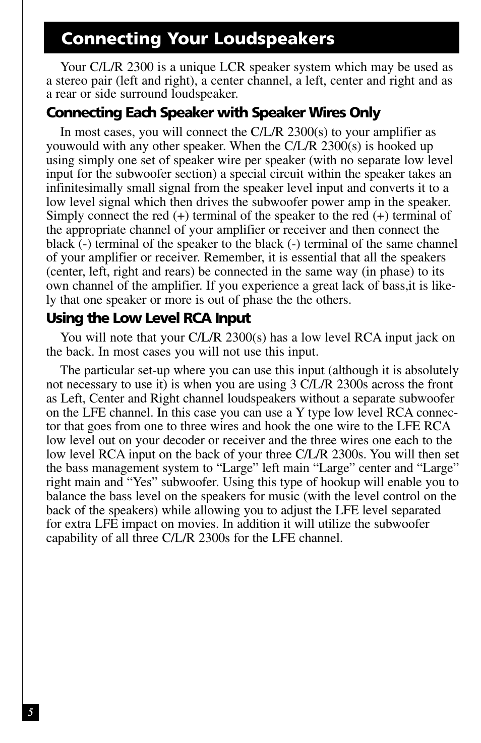 Connecting your loudspeakers | Definitive Technology C/L/R 2300 User Manual | Page 5 / 10