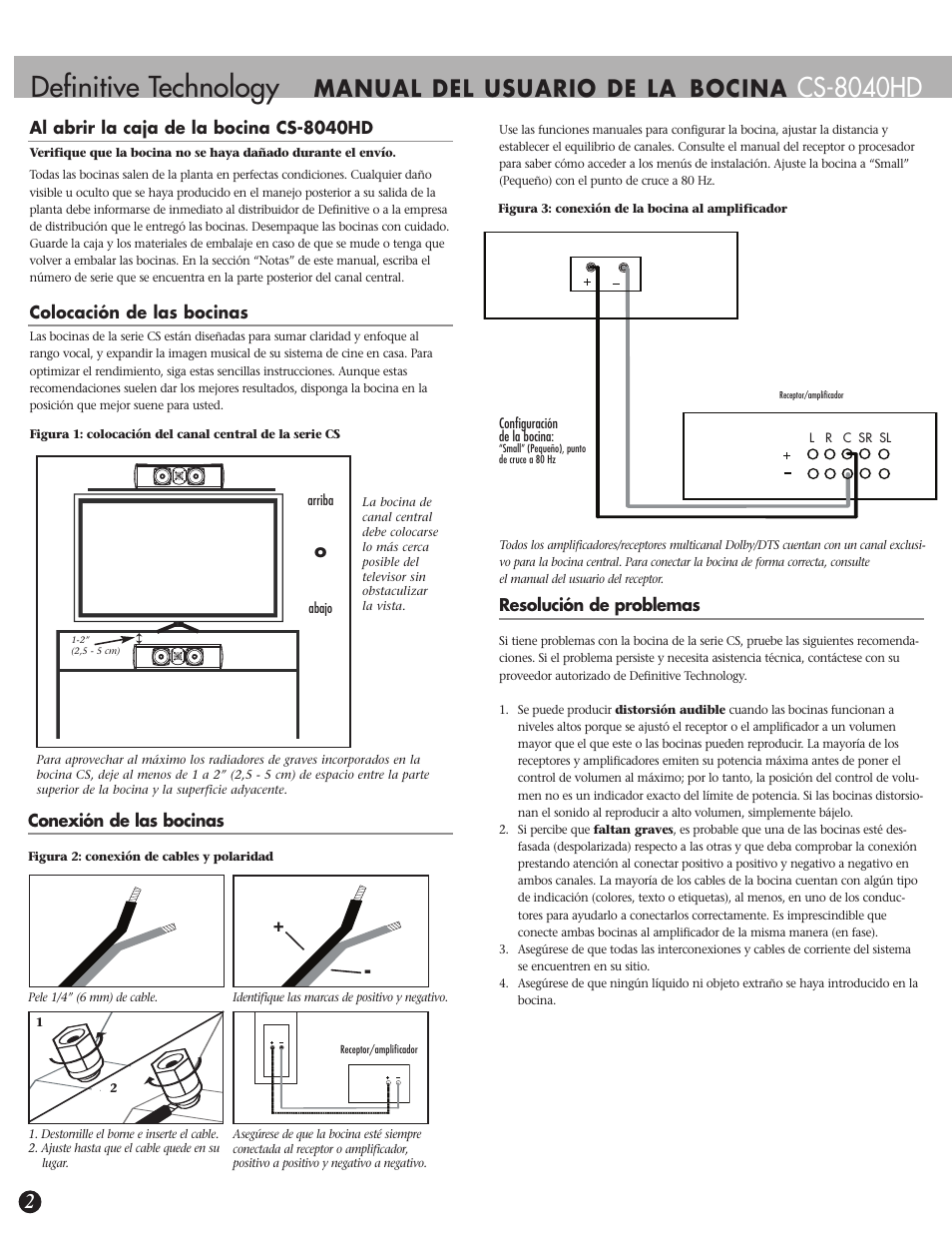Definitive technology, Cs-8040hd, Manual del usuario de la bocina | Definitive Technology CS-8040HD User Manual | Page 10 / 12