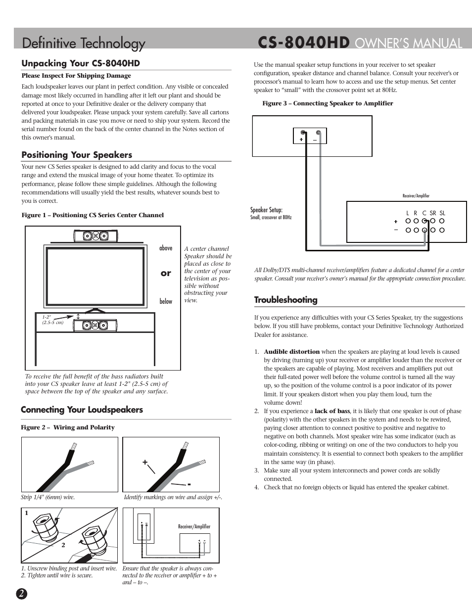 Cs-8040hd, Definitive technology, Owner’s manual | Definitive Technology CS-8040HD User Manual | Page 2 / 12