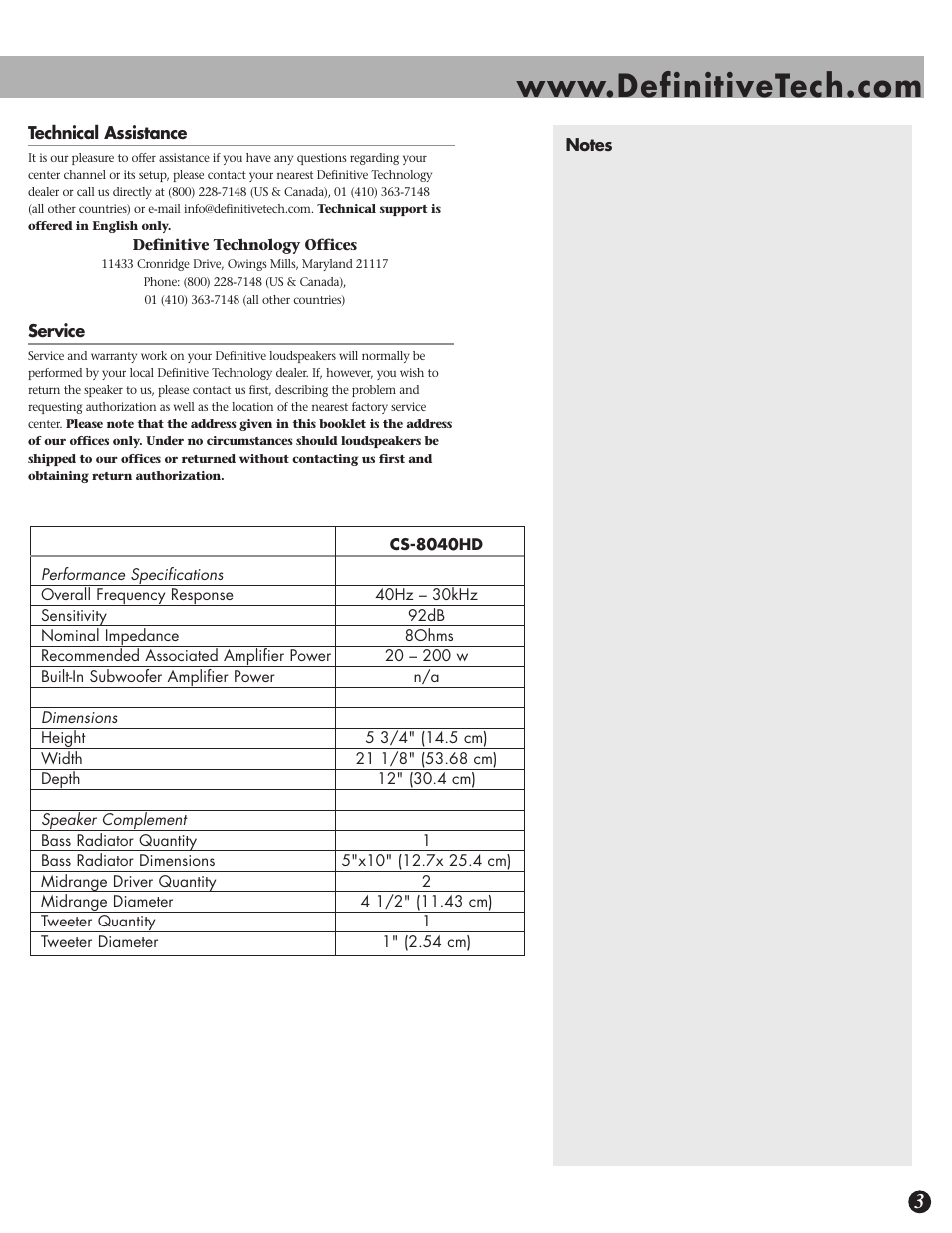 Definitive Technology CS-8040HD User Manual | Page 3 / 12