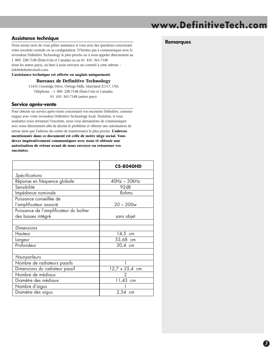 Definitive Technology CS-8040HD User Manual | Page 7 / 12