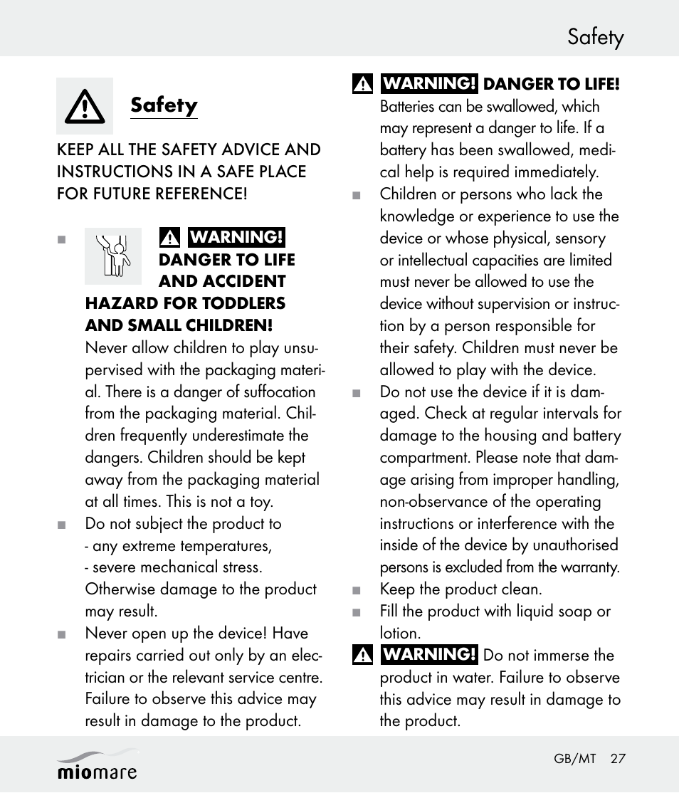 Safety | Miomare Z30562 User Manual | Page 27 / 39