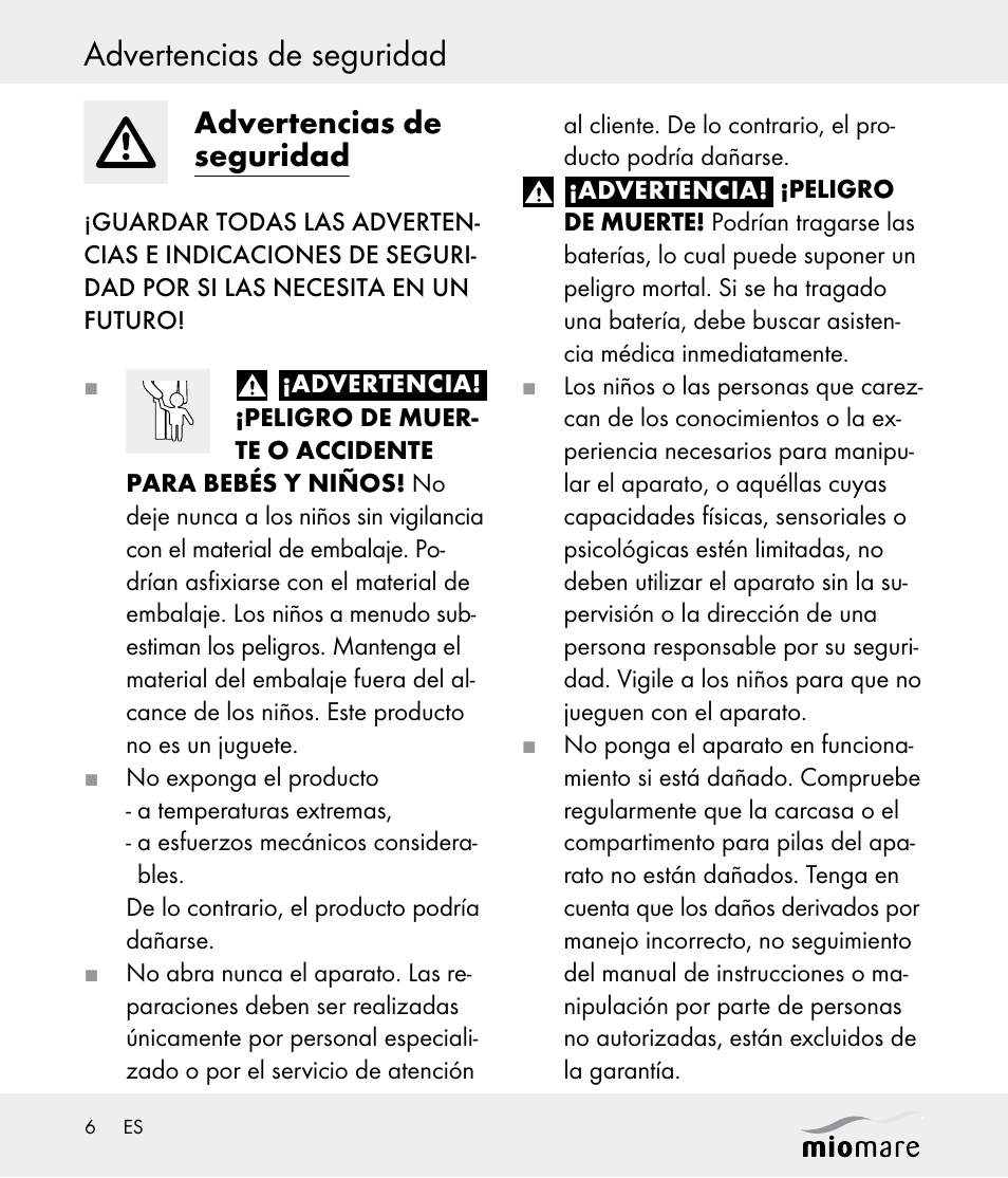 Advertencias de seguridad | Miomare Z30562 User Manual | Page 6 / 39