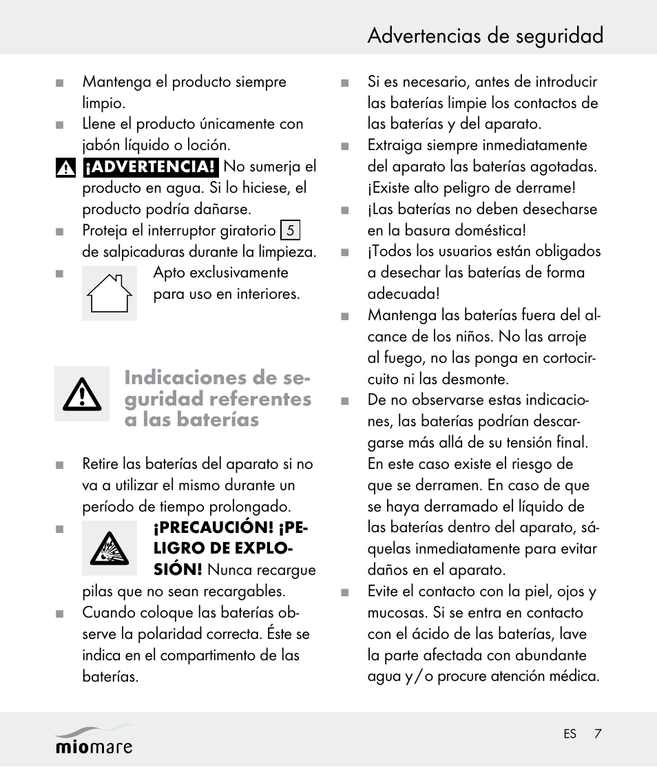 Advertencias de seguridad | Miomare Z30562 User Manual | Page 7 / 39