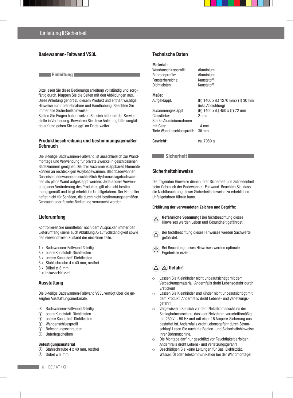 Einleitung sicherheit, Sicherheit montage | Miomare VS3L User Manual | Page 4 / 70