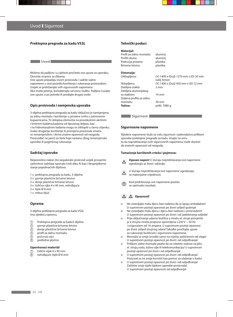 Uvod ι sigurnost | Miomare VS3L User Manual | Page 52 / 70