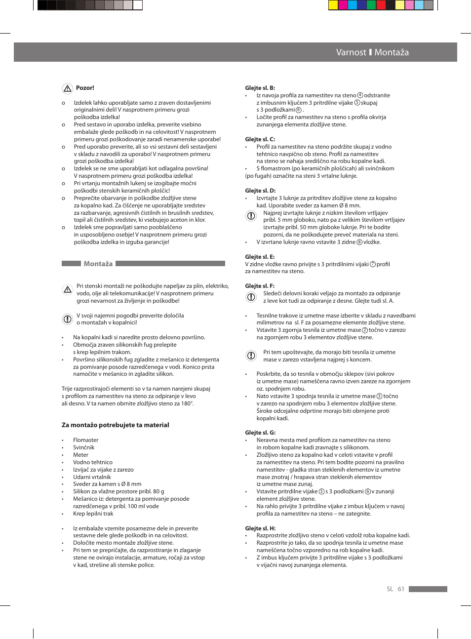 Varnost ι montaža | Miomare VS3L User Manual | Page 59 / 70