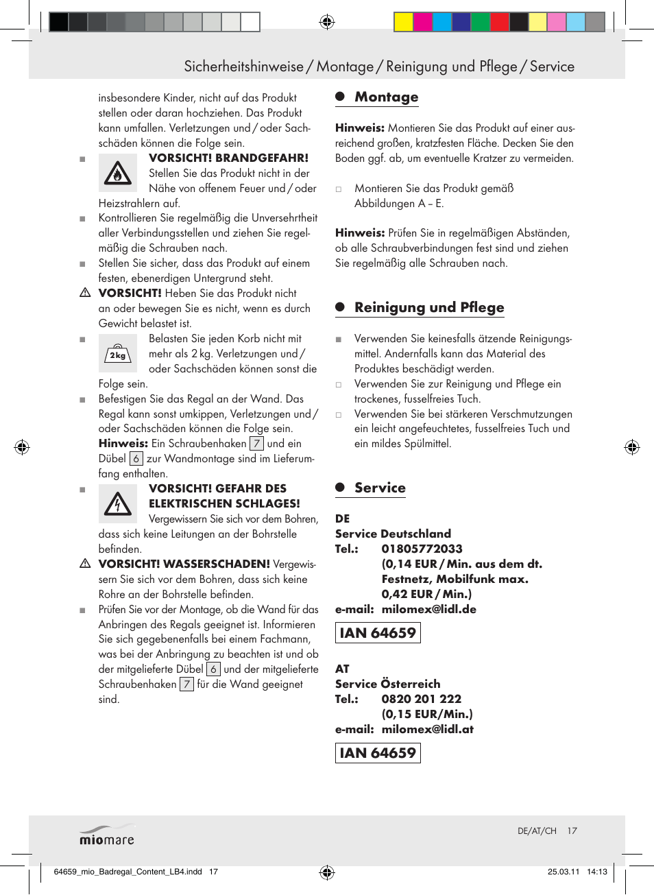 Montage, Reinigung und pflege, Service | Miomare Z30840 User Manual | Page 15 / 19