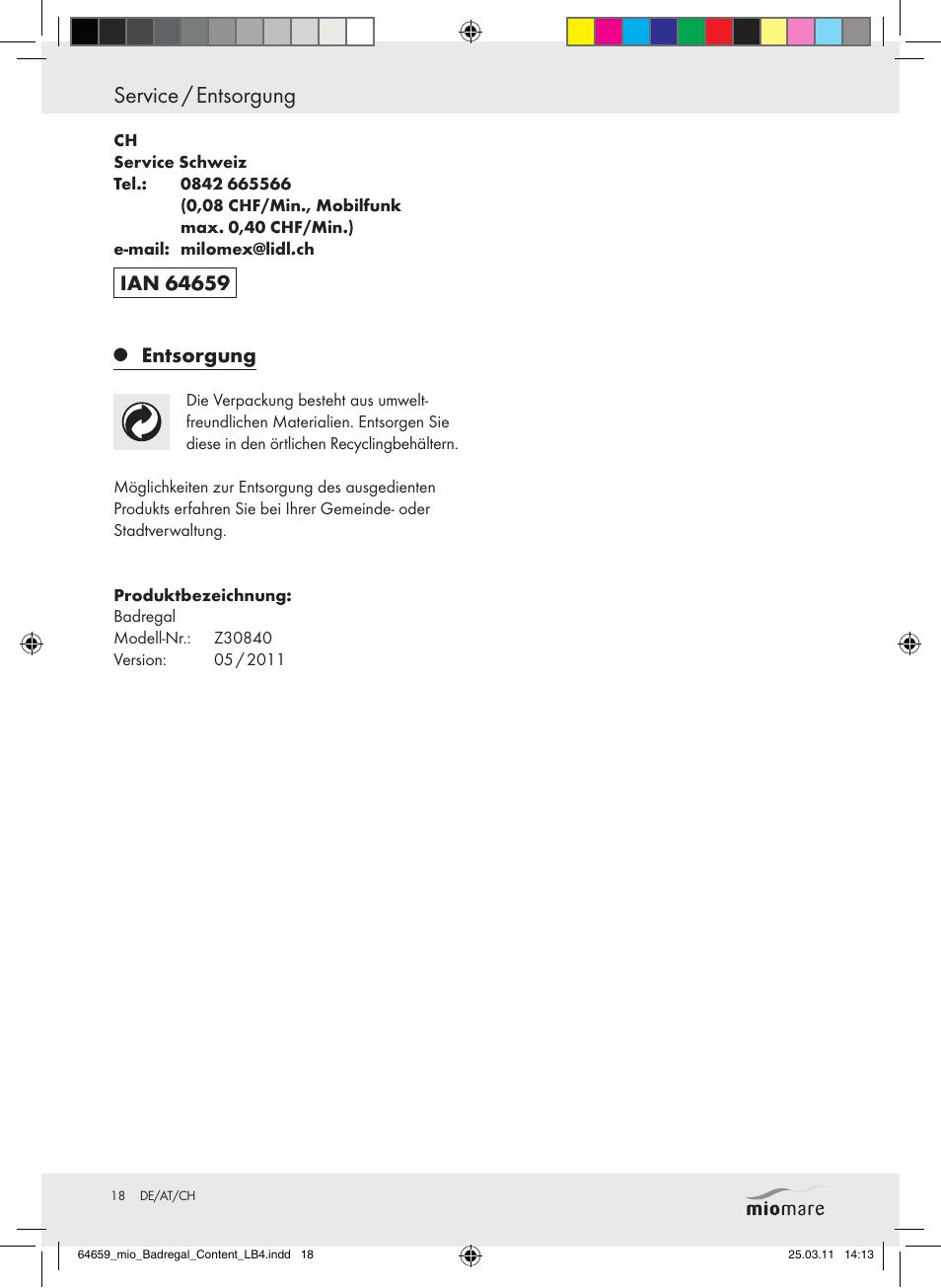 Service / entsorgung, Entsorgung | Miomare Z30840 User Manual | Page 16 / 19