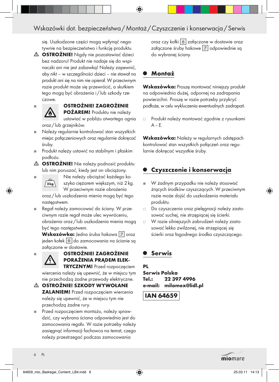 Montaż, Czyszczenie i konserwacja, Serwis | Miomare Z30840 User Manual | Page 4 / 19