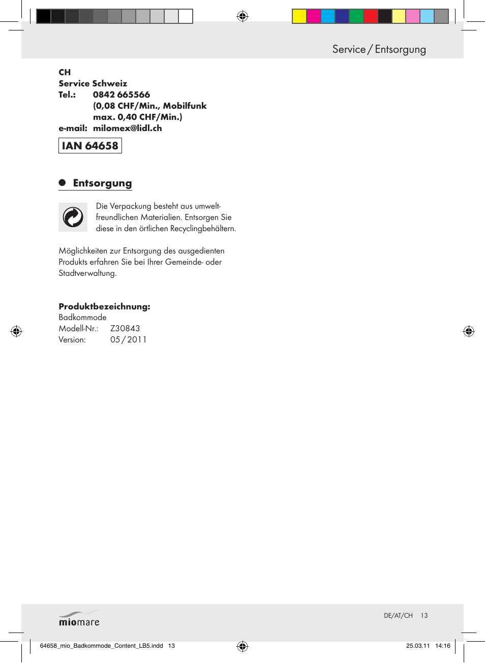 Service / entsorgung, Entsorgung | Miomare Z30843 User Manual | Page 11 / 14