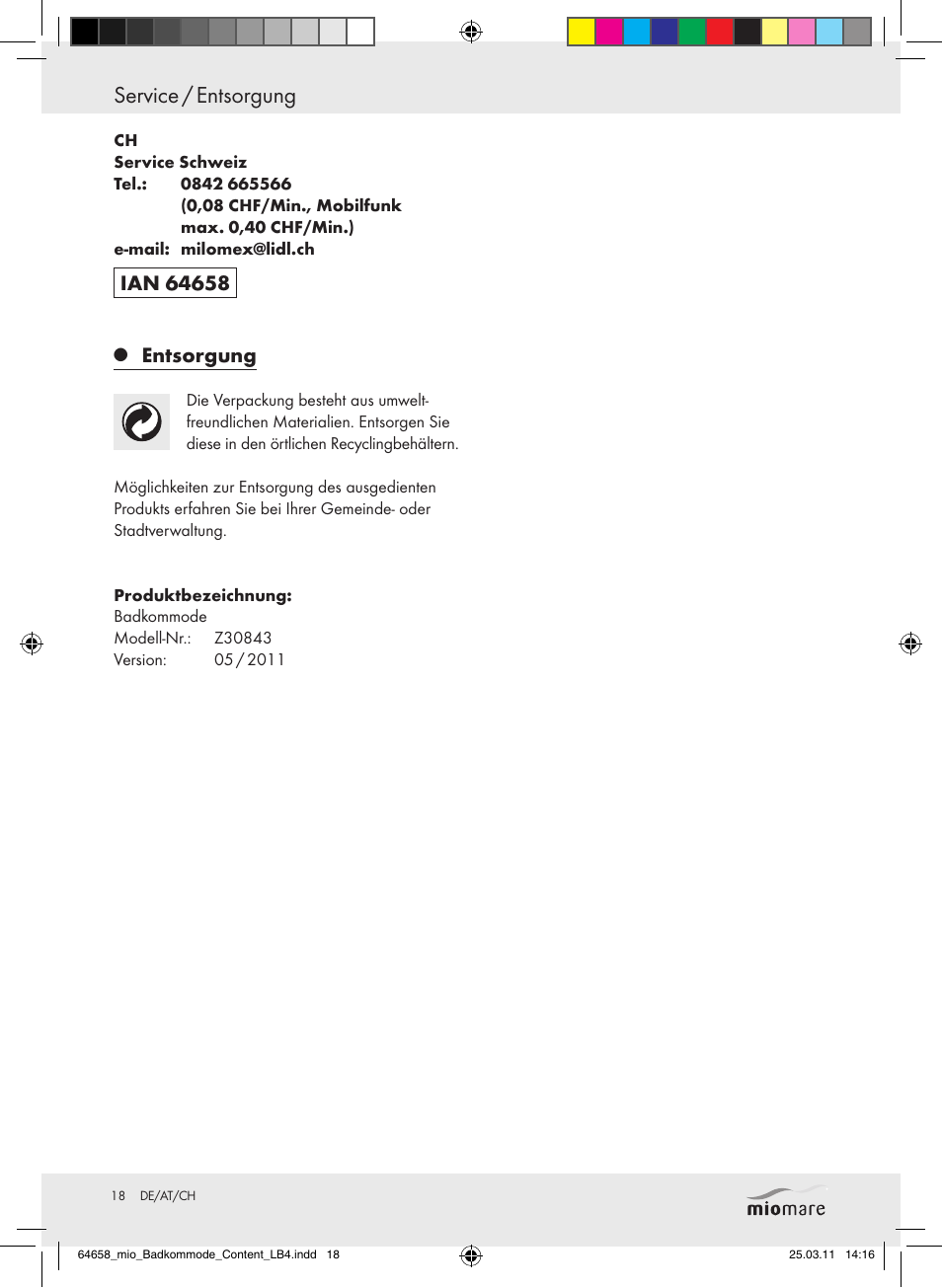Service / entsorgung, Entsorgung | Miomare Z30843 User Manual | Page 16 / 19