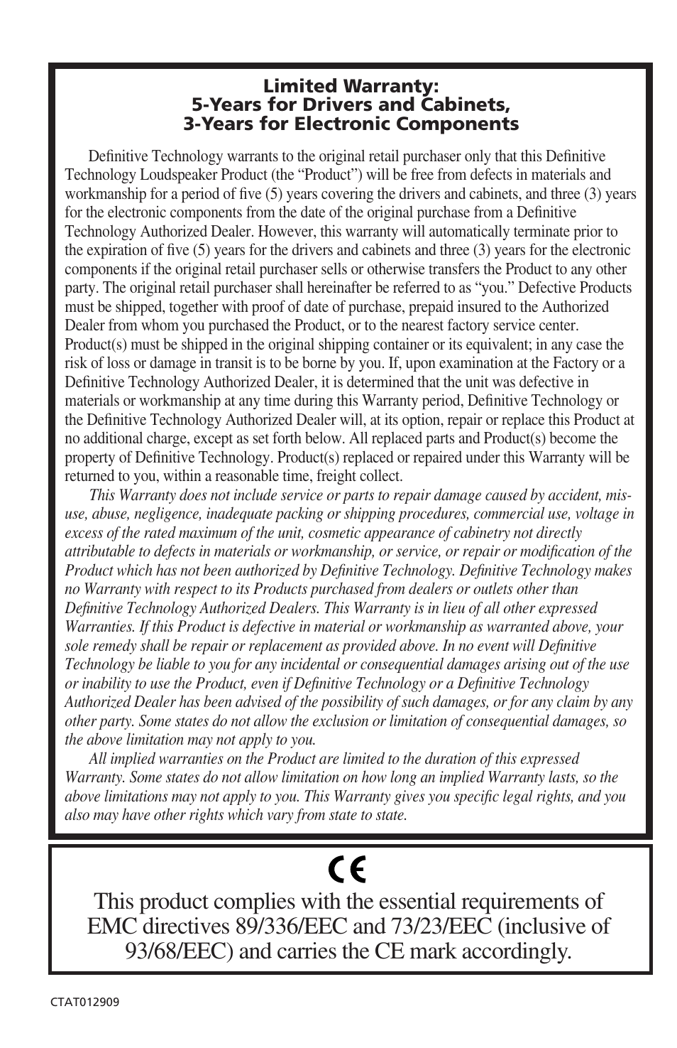 Definitive Technology ProMonitor 800 User Manual | Page 8 / 8