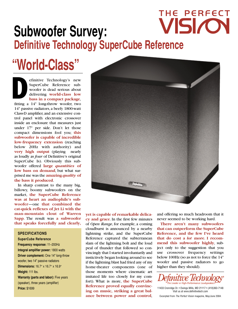 Definitive Technology TPV5604 User Manual | 1 page