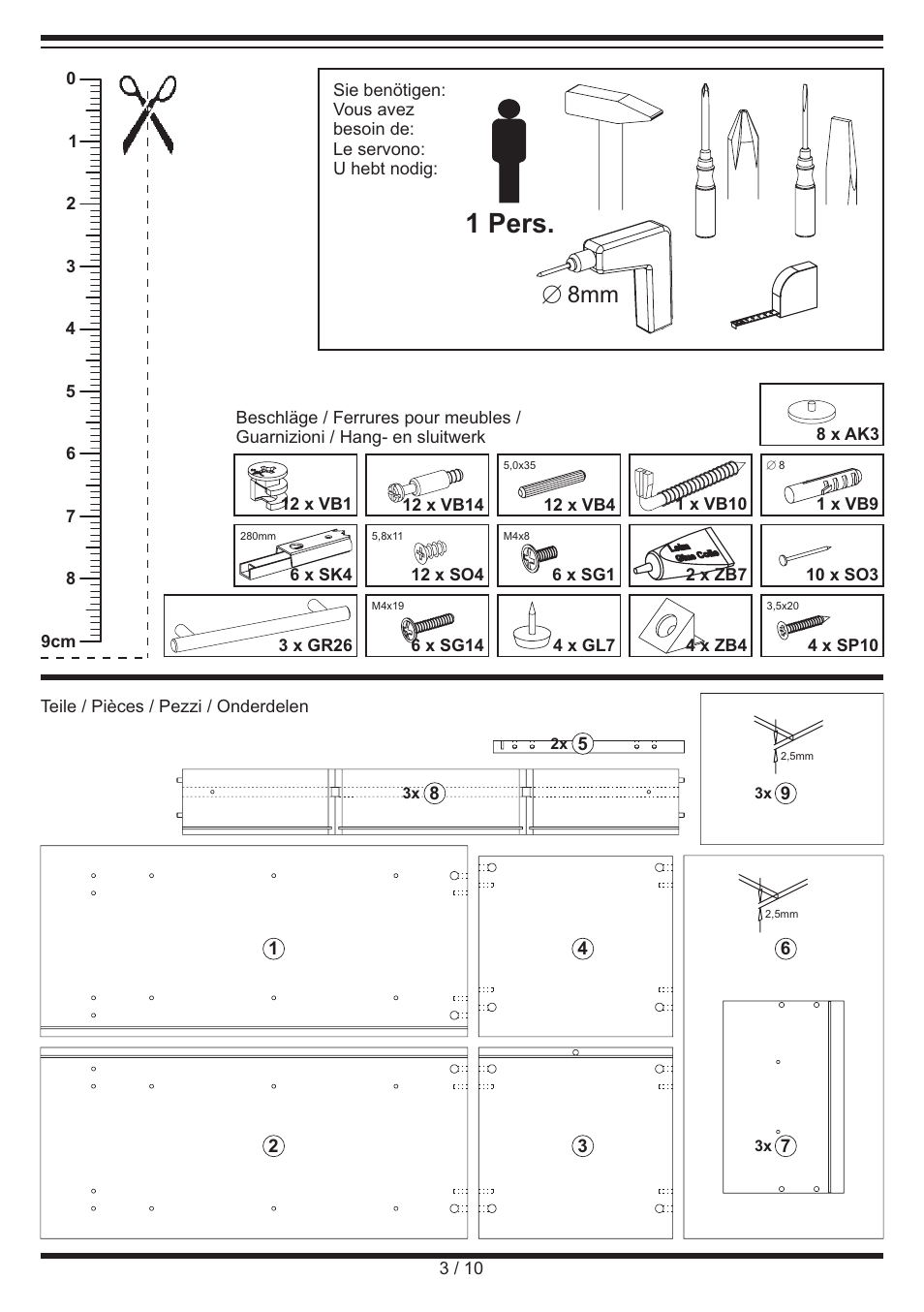 1 pers, E 8mm | Miomare Bathroom Drawer Unit User Manual | Page 3 / 10