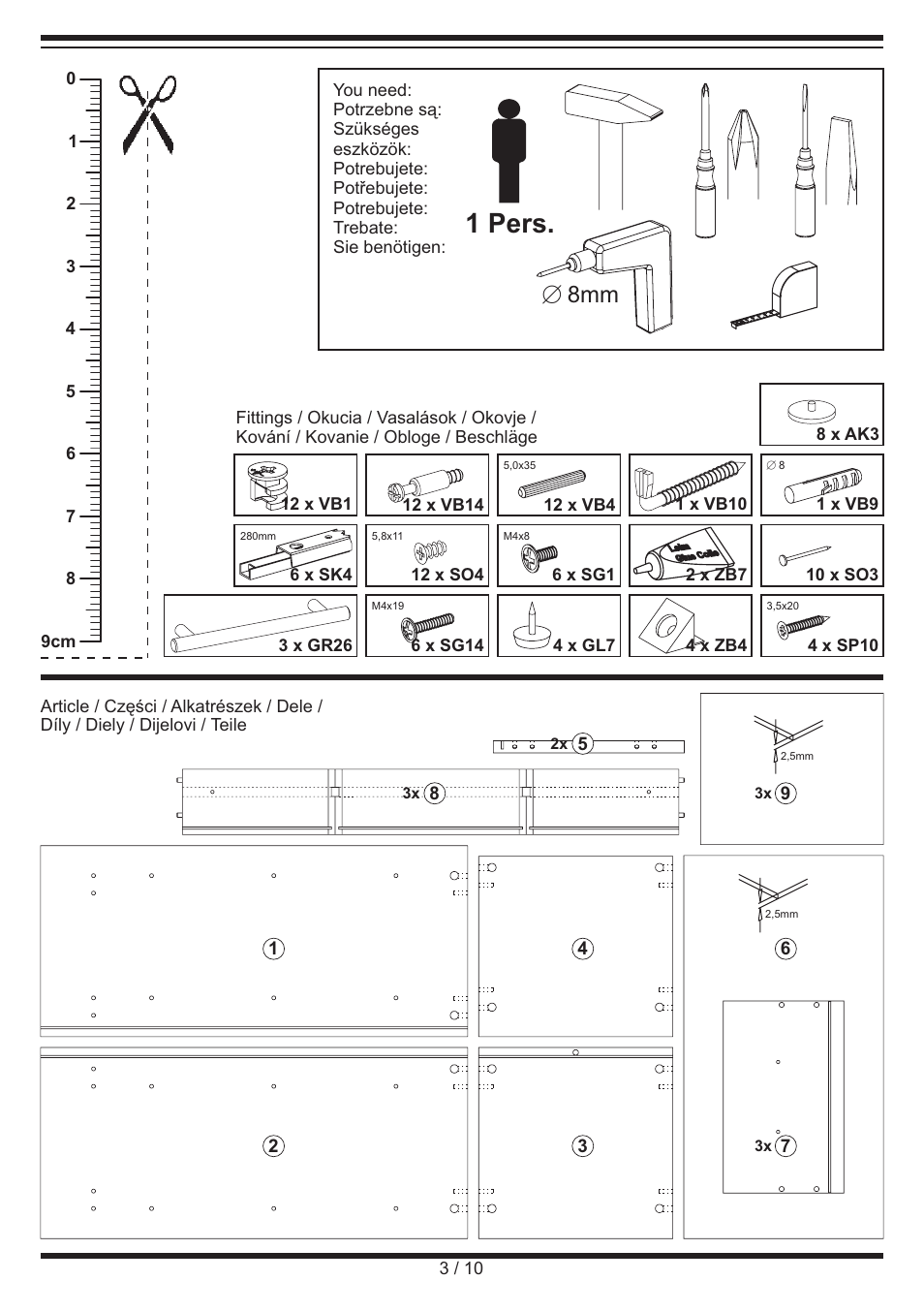 1 pers, E 8mm | Miomare Bathroom Drawer Unit User Manual | Page 3 / 10