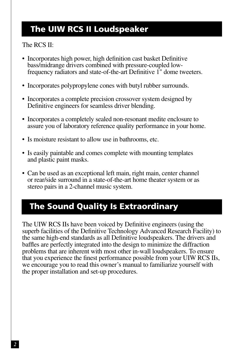 Definitive Technology UIW RCS II User Manual | Page 2 / 12