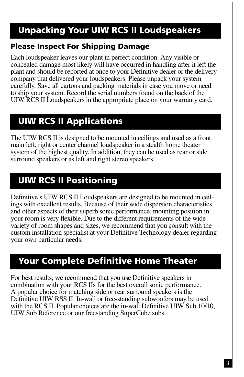 Uiw rcs ii positioning, Your complete definitive home theater | Definitive Technology UIW RCS II User Manual | Page 3 / 12