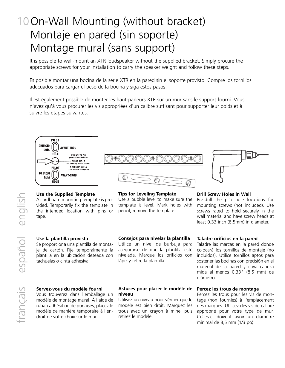 English español français | Definitive Technology MYTHOS XTR-SSA5 User Manual | Page 10 / 16