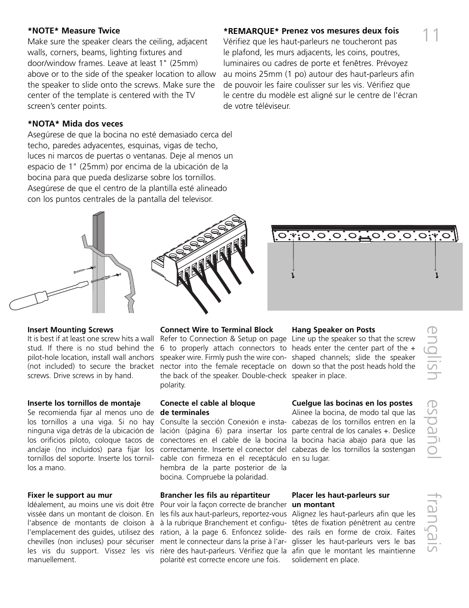 English français español 11 | Definitive Technology MYTHOS XTR-SSA5 User Manual | Page 11 / 16