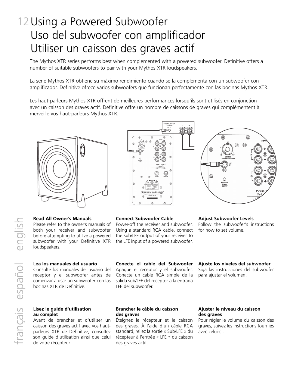 English español français | Definitive Technology MYTHOS XTR-SSA5 User Manual | Page 12 / 16