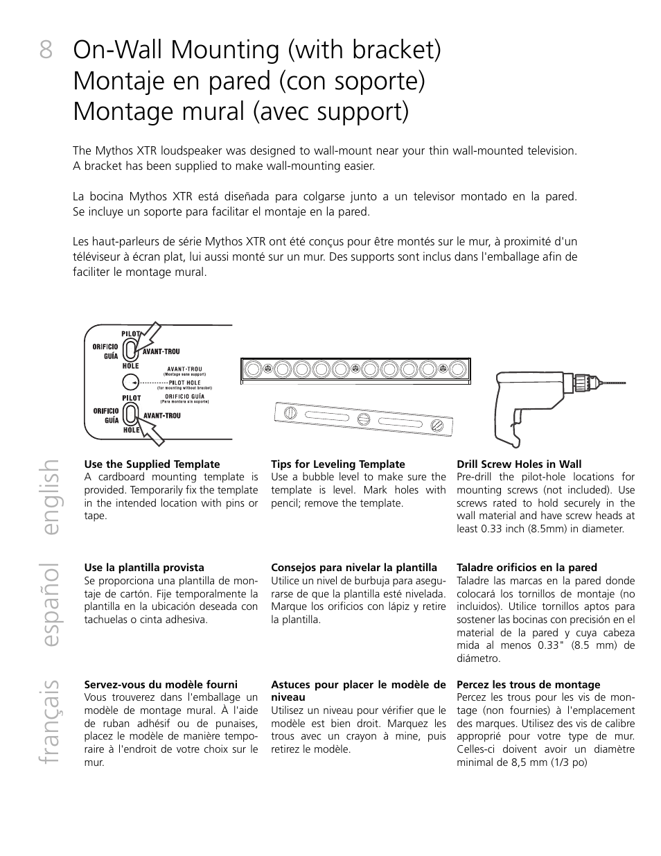English español français | Definitive Technology MYTHOS XTR-SSA5 User Manual | Page 8 / 16