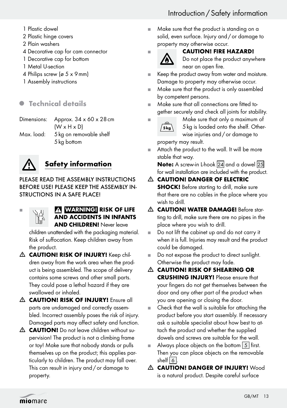 Introduction / safety information, Technical details, Safety information | Miomare Z30376 User Manual | Page 13 / 24