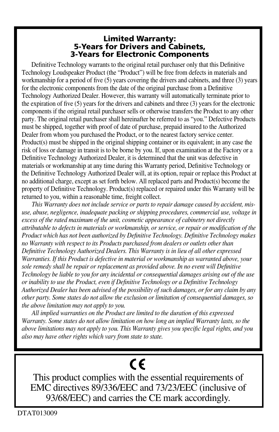 Definitive Technology UIW RSS II User Manual | Page 13 / 13
