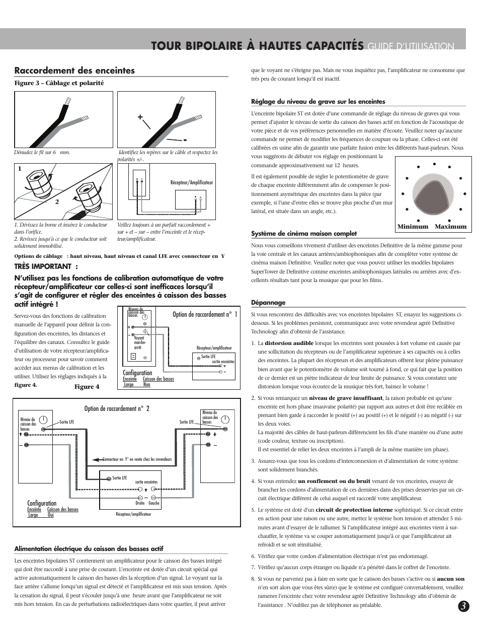 Tour bipolaire à hautes capacités, Guide d’utilisation, Raccordement des enceintes | Configuration, Option de raccordement n° 1, Option de raccordement n° 2 | Definitive Technology SUPERTOWER BP-8040ST User Manual | Page 7 / 12