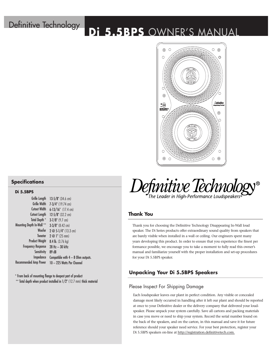 Definitive Technology DI 5.5BPS User Manual | 8 pages