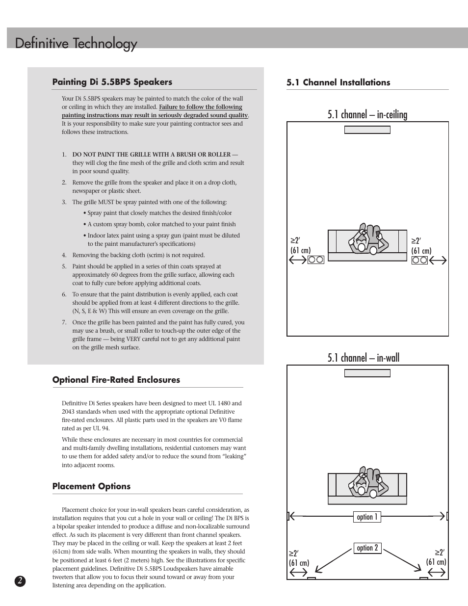 Definitive technology, 1 channel – in-ceiling, 1 channel – in-wall | Definitive Technology DI 5.5BPS User Manual | Page 2 / 8