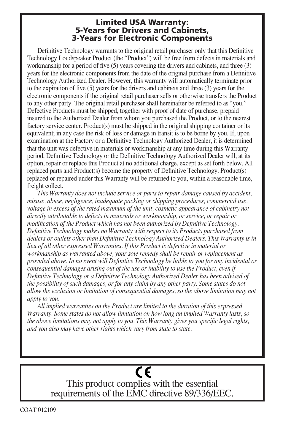 Definitive Technology DEFINITIVE BP7004 User Manual | Page 12 / 12